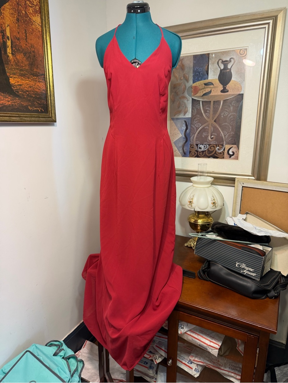 Vintage Union Made Jordan Fashions Red Formal Maxi Dress Size 15/16
